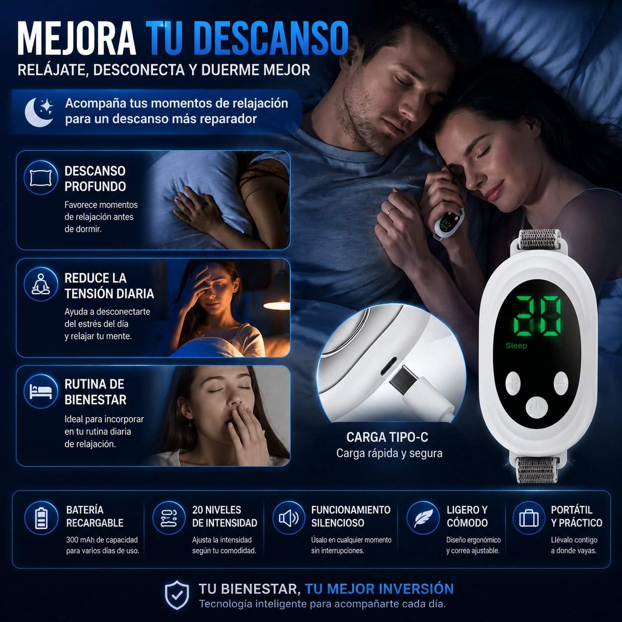 SleepPulse™ Dispositivo Inteligente de Relajación EMS